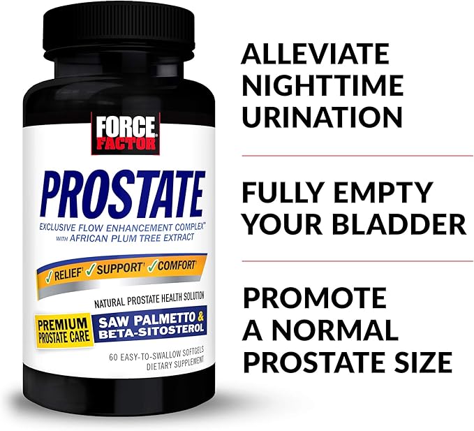 Force Factor Prostate 3-Pack Saw Palmetto and Beta Sitosterol Supplement for Men Prostate Health Support Size Support Urinary Relief Bladder Control Reduce Nighttime Urination 180 Softgels