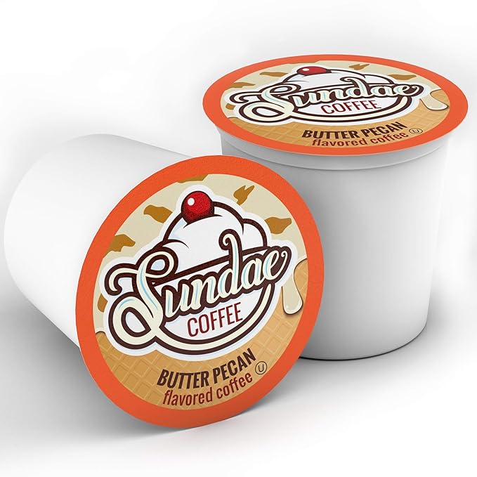 Sundae Ice Cream Flavored Coffee Pods Compatible with 2.0 Keurig K-Cup Brewer (Butter Pecan) 48 Count