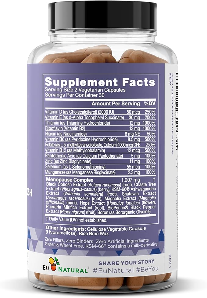 Staying Cool Menopause Supplements for Women – Hormonal Hot Flash Relief Weight Support &amp Night Sweats – Vitex Chaste Tree &amp Black Cohosh – 60 Vegetarian Soft Capsules