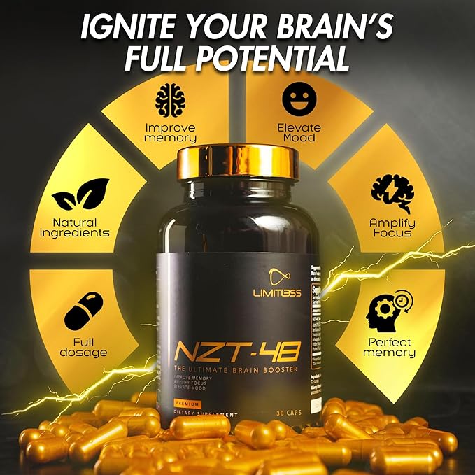 NZT-48 Brain Booster | Nootropic Brain Supplements for Memory and Focus | Premium Natural Energy Supplement with Caffeine Phosphatidylserine Vitamins B6 &amp B12 Ashwagandha | 30 Servings