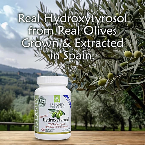 20% Hydroxytyrosol Complex™ Olive Fruit Extract - Super Strength 100% Grown &amp Extracted in Spain. 90 Capsules 100 mg from The Maker of Real European Olive Leaf Extract
