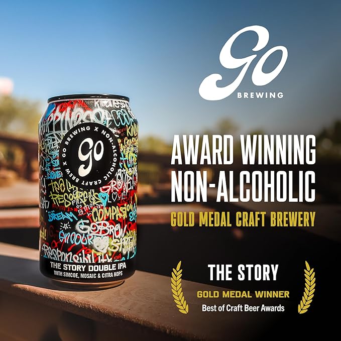 Go Brewing - Not Just Another Story Double IPA - Non-Alcoholic Craft Brew - Small Batch Low-Calorie - Bold Grapefruit &amp Tropical Papaya Flavor - Smooth Finish Classic Ingredients (12 Oz 12 Cans