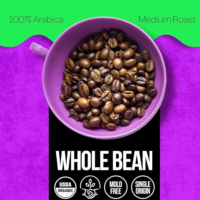Mold Free Pure Health Coffee - Organic Fair Trade Specialty Grade Low Acid Clean Coffee 12oz (Whole Bean)