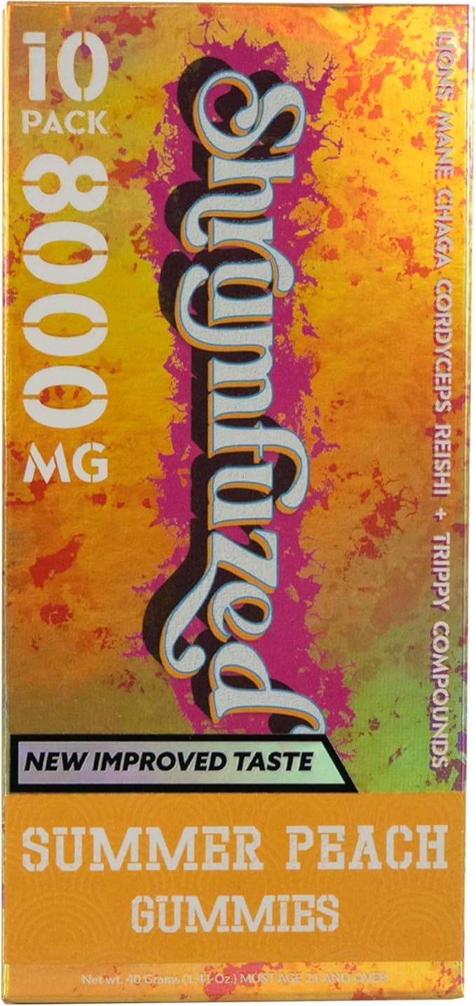 Proprietary Nootropic Gummy 8000mg - Now with New Improved Taste - Lion's Mane Reishi Chaga and Cordycep Nootropic Mushroom Blend (10 Summer Peach)