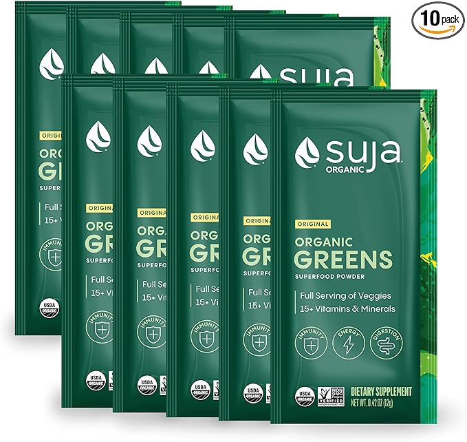 Suja Organic Greens Powder Probiotic Blend Spirulina Daily Superfood Drink or Smoothie Mix for Immune Support Digestion &amp Energy Vegan Gluten Free Non GMO 10 Servings