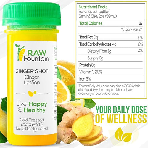 20 Ginger Shots with Lemon 2fl Oz Vitamin C Raw and Cold Pressed Unpasteurized Boosts Immunity All Natural No Artificial Flavors or Preservatives