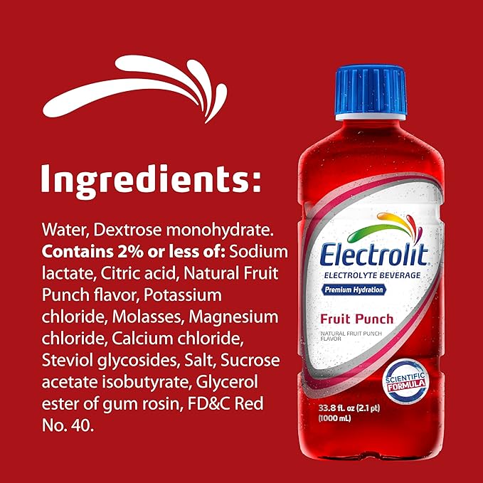 Electrolit Hydration Electrolyte Drinks Sports Beverages with Electrolytes Magnesium Calcium &amp Potassium Recovery Drink for Post Workout 6 Pack (Fruit Punch)