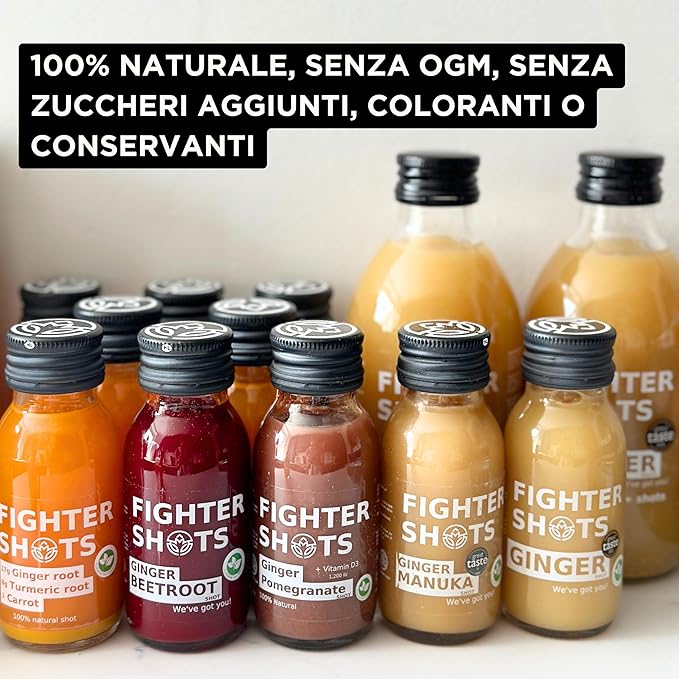 Ginger Manuka Honey (12x60ml) | Award Winning Fresh &amp Fiery Ginger Shots | Cold Pressed Ginger Root for Immune Support | Boosts Energy | 100% Natural | No Nasties | A Perfect Pick Me Up