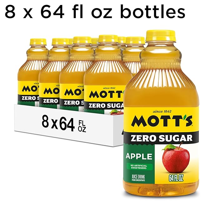 Mott's Zero Sugar Apple Juice Drink 64 fl oz Bottle (Pack of 8) Apple Flavor Excellent Source of Vitamin C