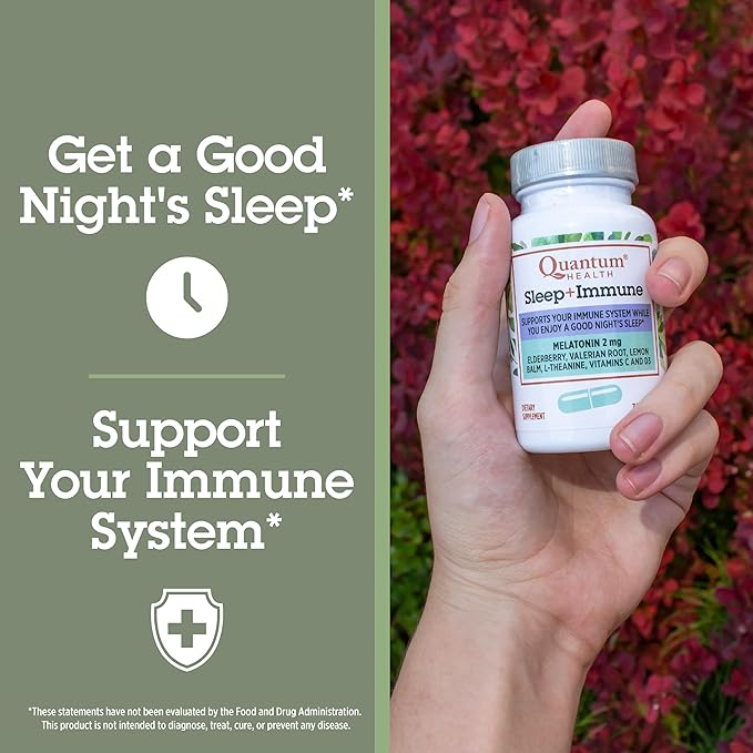Quantum Health Sleep Immune Support Supplement Melatonin 2mg L Theanine &amp Valerian Root Plus Elderberry Vitamin C &amp D Immunity Boost - 30 Capsules