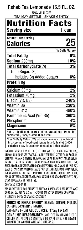 Monster Rehab Tea + Lemonade + Energy Energy Drink 15.5 Ounce | Energy Iced Tea Pack of 15