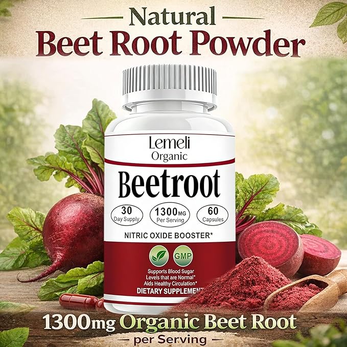 Beetroot Beet Root Capsules Organic Beet Root Powder 1300mg Beet Root Powder 60 Capsules 30-Day Supply (60 Count (Pack of 1))