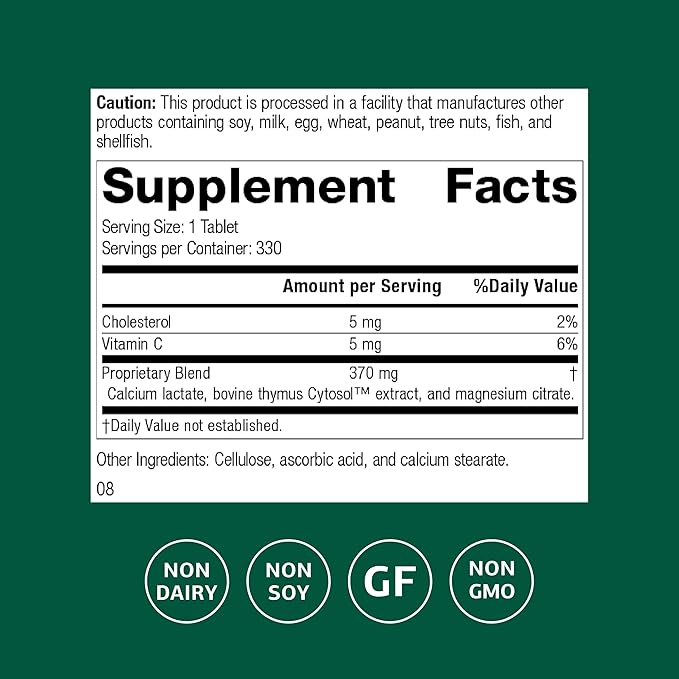 Standard Process Thymex Cytosol Extract Dietary Supplement - Gluten-Free Non-Dairy &amp Non-Soy - Immune System Health Supplement - 330 Tablets
