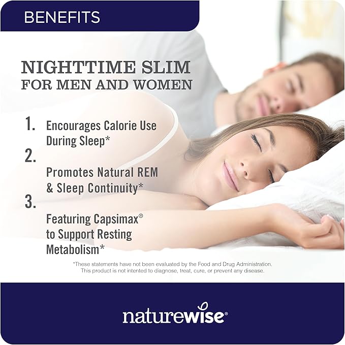 Naturewise Nighttime Fitness Support Supplement &amp Natural Sleep Aid with Cayenne Extract Green Coffee Bean GABA L-Theanine - Vegetarian Non-GMO - 60 Capsules[1-Month Supply]