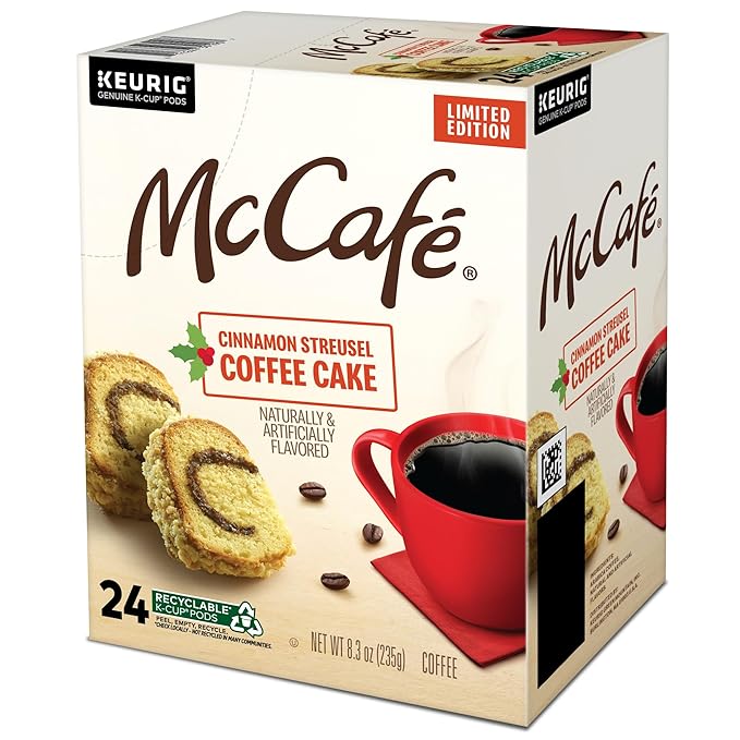 McCafe Cinnamon Streusel Coffee Cake Coffee Keurig Single Serve K-Cup Pods 96 Count (4 Packs of 24)