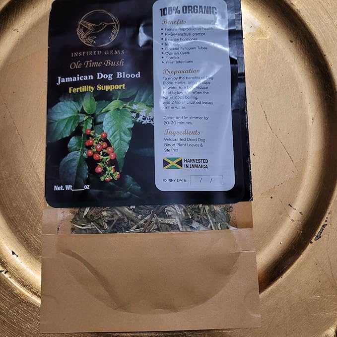 Jamaican Dog Blood Organic Tea (Rivina Humilis) – 4oz (2 x 2oz) – 100% Natural Dried Herbal Leaves – Organic Traditional Jamaican Bush Tea for Adults 18+ – Inspired Gems