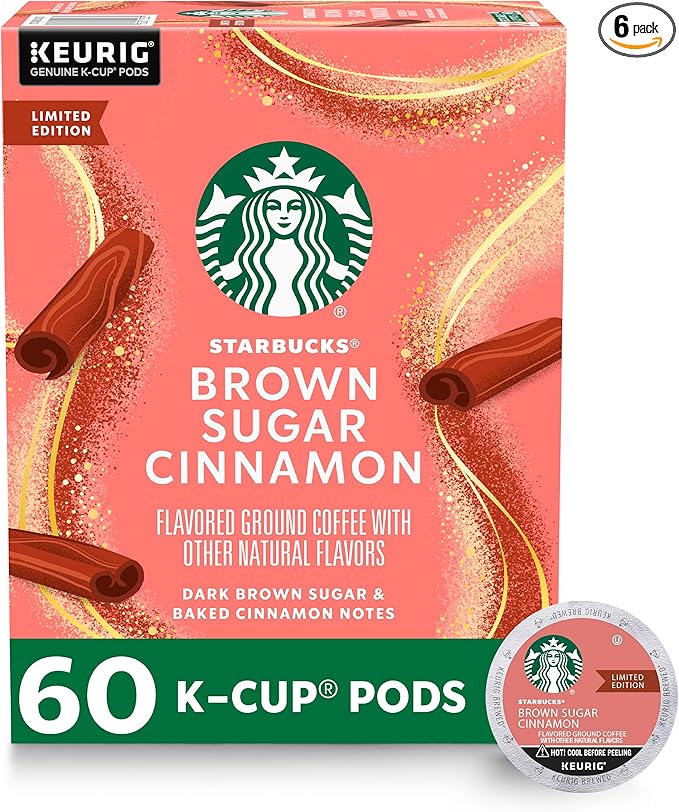 Starbucks K-Cup Coffee Pods Flavored Hot or Iced Coffee Brown Sugar Cinnamon 60 Keurig Pods