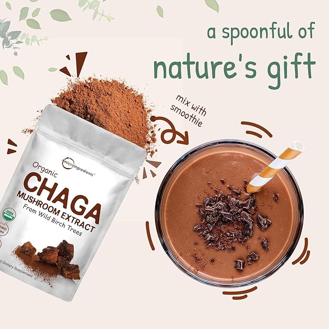 Micro Ingredients Organic Chaga Mushroom Extract 10 oz | 100:1 Wild Harvested | Supports Immune &amp Antioxidant Defense | Great for Tea &amp Smoothies | Non-GMO Vegan Friendly