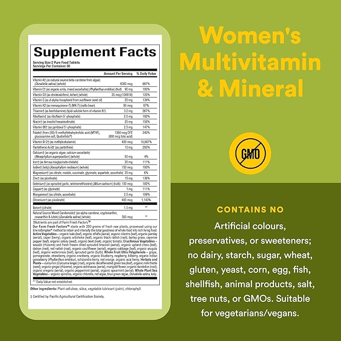 Whole Earth &amp Sea from Natural Factors Women's Multivitamin &amp Mineral Whole Food Supplement Vegan 60 tablets (30 servings)