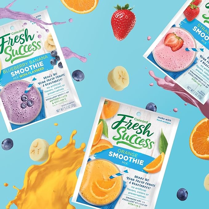 Concord Foods Tropical Pineapple Smoothie Mix Fruit Flavor with No Artificial Flavors Colors or Preservatives Ideal Fresh 2 oz Pouch for Healthy 12-Pack