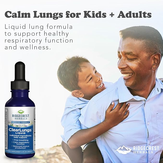 Ridgecrest Herbals ClearLungs Liquid Herbal Supplement Orange Flavor Alcohol Free for Adults and Kids Natural Lung and Nasal Wellness Formula for Bronchial and Mucus Support (2 fl oz 29 Servings)