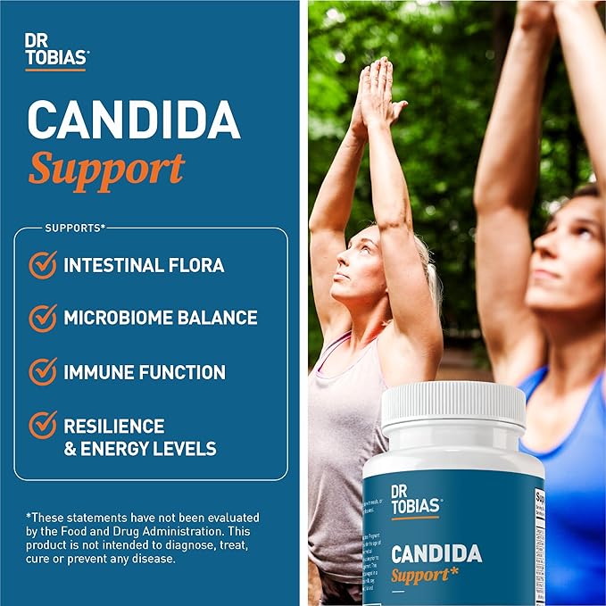 Dr. Tobias Candida Support Gut Flora Balance Complex with Oregano Caprylic Acid Enzymes &amp Probiotics Support Intestinal Detox Cleanse &amp Gut Health for Women &amp Men 60 Capsules 30 Serv
