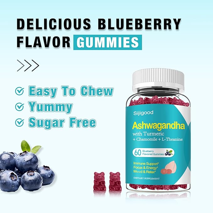 2 Pack Ashwagandha Gummies Support for Immunity Relaxation Calm Mood &amp Zzz Ashwagandha Supplements for Men &amp Women Natural Blueberry Flavor 120 Count