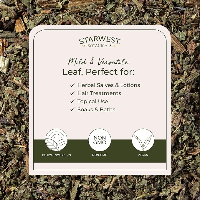 Starwest Botanicals Organic Comfrey Leaf Cut and Sifted - Dried Comfrey Plant for Hair Oil Skin Salves and Topical Application Certified Kosher Non-GMO - Bulk 1 lb Bag