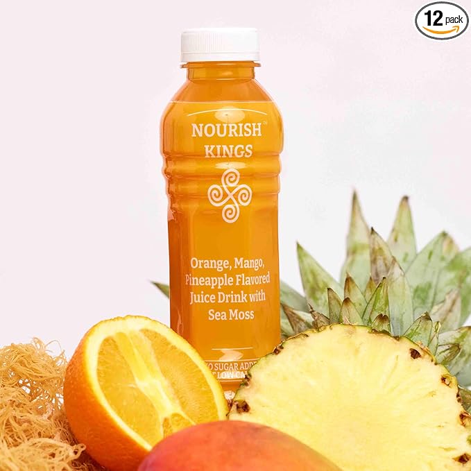 Nourish Kings- Sea Moss drink with Mango Pineapple and Orange Juice No Added Sugars or Preservatives 12 pack of 15.2 Fl oz Bottles