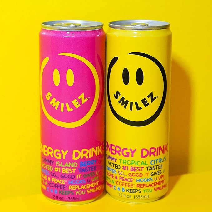 Smilez Energy Drink Variety Pack Tropical Citrus/Island Berry 12 Fl Oz Cans (Pack of 12)
