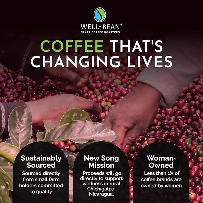 Well-Bean Coffee - Hot Mess Coffee Beans Nicaraguan Microlot Whole Bean Coffee Gluten-Free Keto Coffee Antioxidant Rich Coffee Beans Whole Medium Roasted Coffee 2 lb