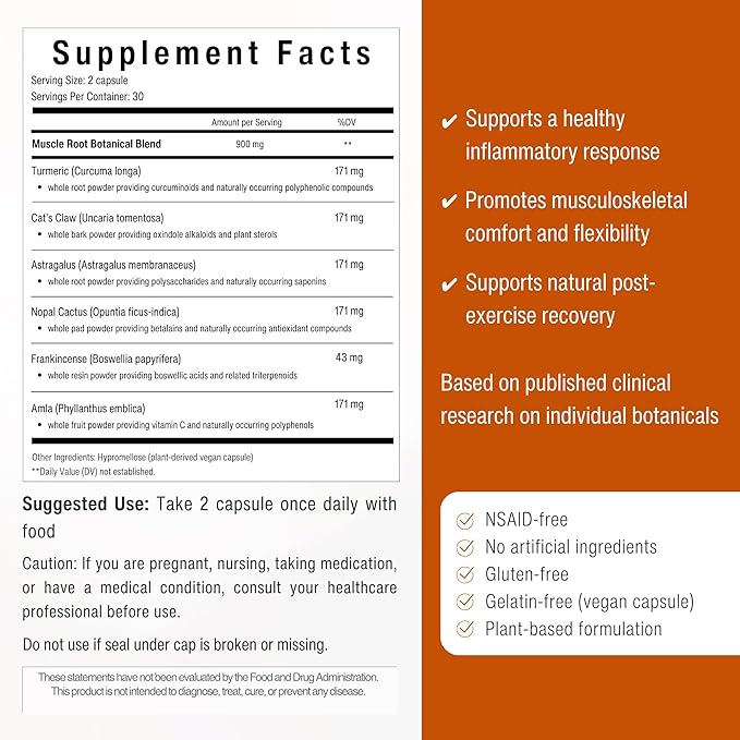Muscle &amp Joint Support Supplement – Botanical Formula for Healthy Inflammatory Response | 6 Research-Backed Botanicals | Organic Turmeric | 60 Capsules | Sana Herbal