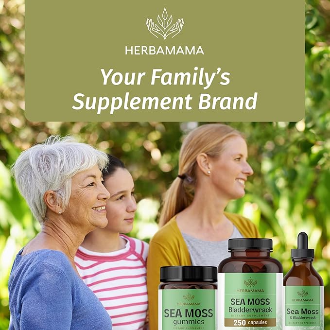 HERBAMAMA Irish Sea Moss Capsules - 1600mg Sea Moss and Bladderwrack for Immune Support - Vegan Non-GMO Immunity Supplement for Overall Support