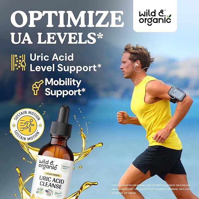 Wild &amp Organic Uric Acid Cleanse Drops - Tart Cherry Turmeric Chanca Piedra Stone Breaker Complex for Kidney Cleanse - Uric Acid Support Supplement - Vegan Sugar &amp Alcohol-Free Tincture - 2