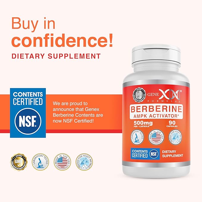 Genex Formulas Berberine HCl 500mg (3 Pack) - NSF Certified for Safety Quality &amp Label Accuracy - Supports Immune Health - Non-GMO Gluten Free Vegetarian
