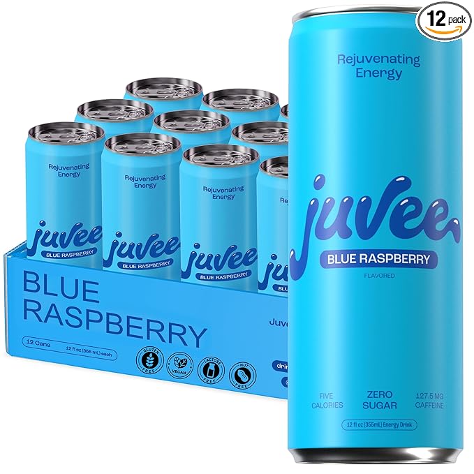 Juvee Rejuvenating Energy Drink – 12 oz Cans Pack of 12 – Sugar Free 128 mg Natural Caffeine per Can Zero Sugar Low Calorie Clean Energy &amp Mental Focus Booster
