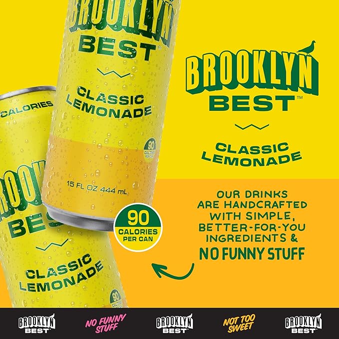 Brooklyn Best Classic Lemonade Not too Sweet Better for You Drink - 15 Fl Oz (Pack of 12)