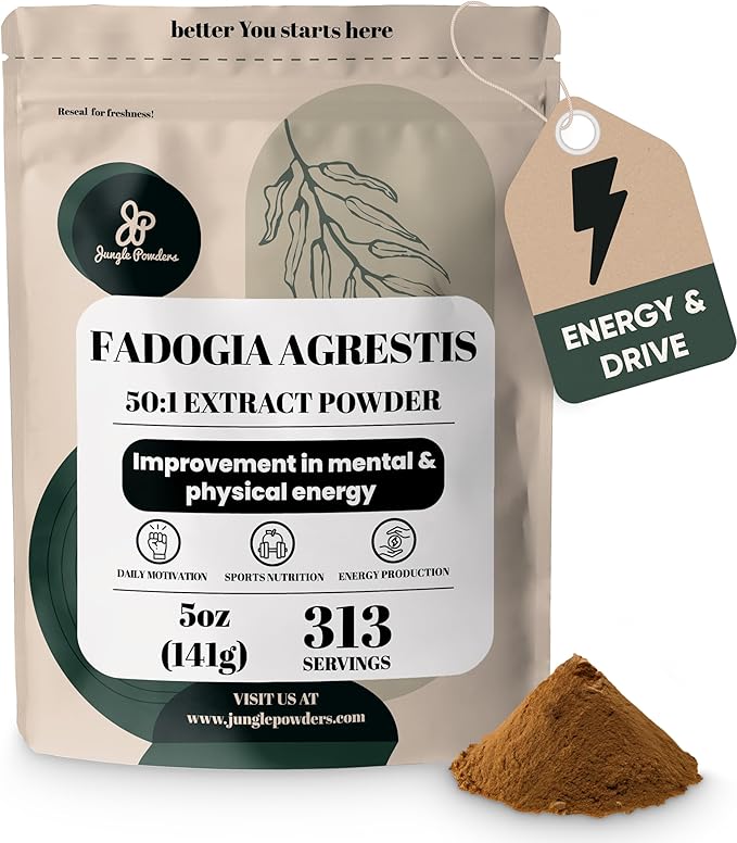 Jungle Powders Fadogia Agrestis Extract for Men 50:1 Concentration 313 Servings - 5 Ounces of Pure Nigerian Fadogia Supplement Traditional Mens Health Support for Drive &amp Passion Contains Maltodex