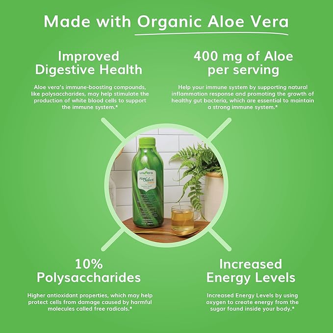 Univera Aloe Vera Juice Preminum Organic Aloe Vera Digestive Enzymes for Gut Health Immune Support Prebiotic Supplement Reduces Inflammation Mango Flavor 30 Day Supply (33 fl oz)