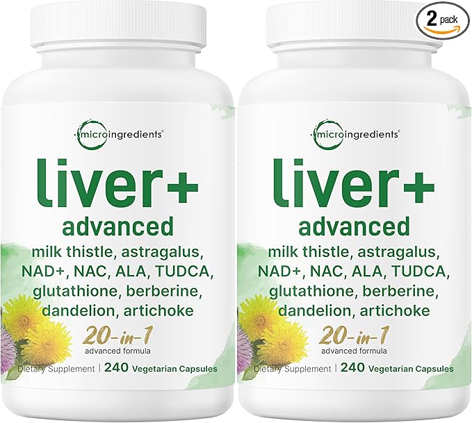 Liver Advanced+ 480 Veggie Capsules | 20-in-1 Complex + Milk Thistle Dandelion NAD NAC ALA TUDCA Glutathione Artichoke Turmeric &amp Astragalus | Non-GMO Gluten Free