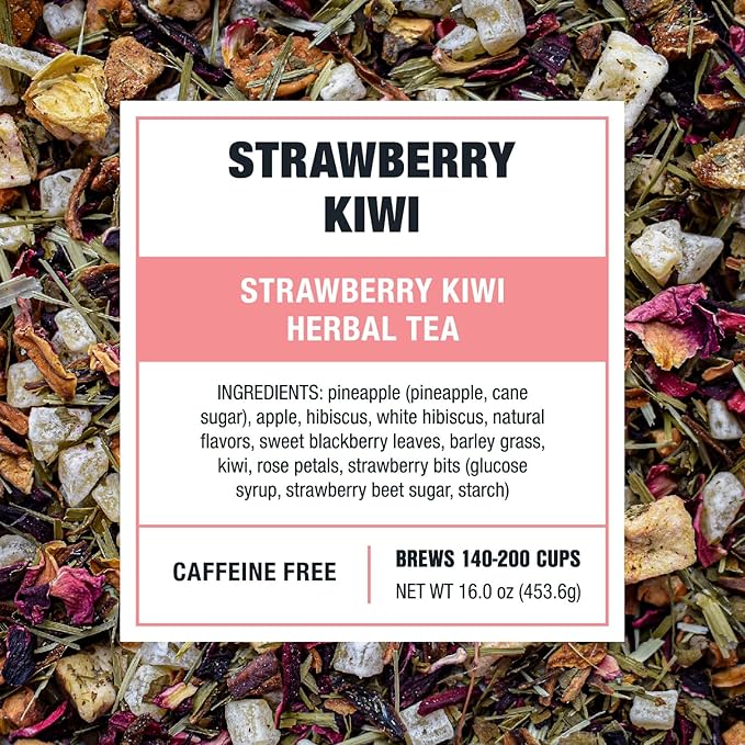 Tiesta Tea - Strawberry Kiwi Herbal Tea Loose Leaf Strawberry Hibiscus Kiwi Fruit Tea Premium Caffeine-Free Herbal Blend Make Hot or Iced &amp Up to 200 Cups 16 oz Resealable Bulk Pouch