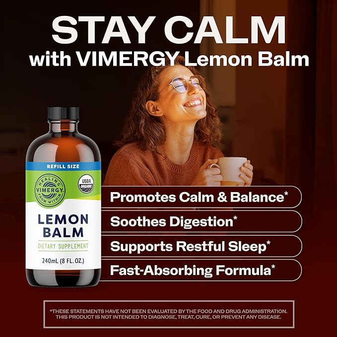 Vimergy USDA Organic Lemon Balm Tincture Herbal Supplement – Can be Used in Tea - Non-GMO Alcohol-Free – 240 mL (1 mL/Serving)