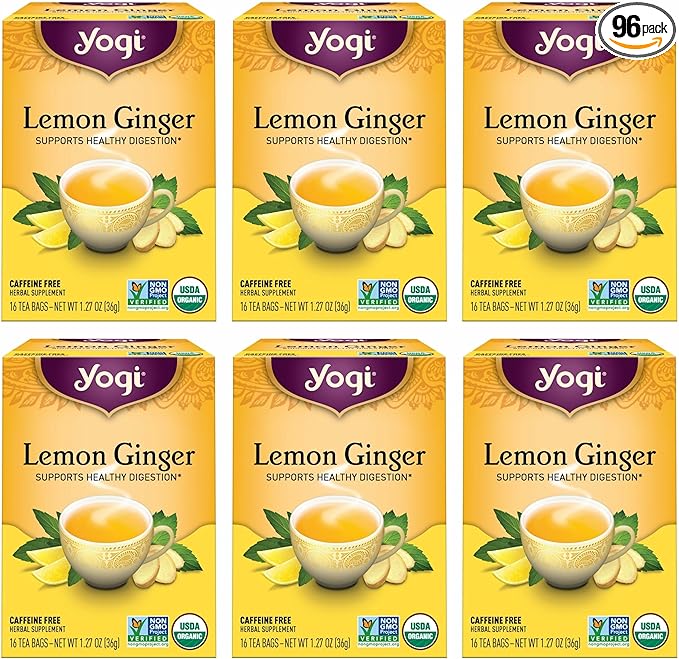 Yogi Tea Lemon Ginger Tea - 16 Bags per Pack (6 Packs) - Organic Ginger Root Tea to Support Healthy Digestion - Includes Lemongrass Lemon Flavor Licorice Root Lemon Peel &amp More