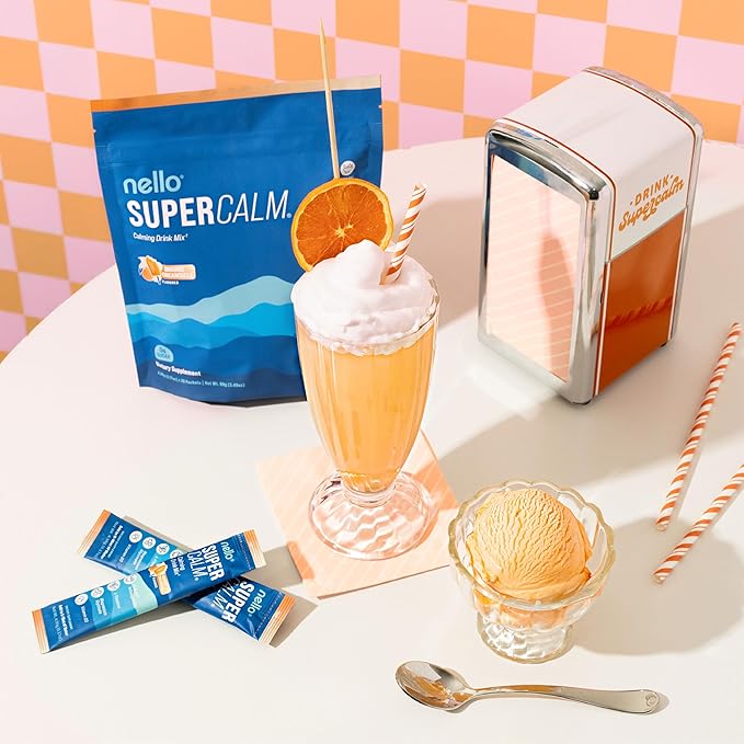 Nello Supercalm Drink Mix - Strawberries &amp Cream and Orange Creamsicle Ashwagandha KSM 66 Magnesium Glycinate &amp L-Theanine Supplement - Focus and Relaxation Support (2 x 20 Travel Packets)