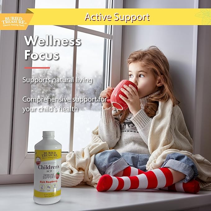Buried Treasure Children’s ACF Dose Liquid Immune Support for Kids – Elderberry Echinacea &amp Botanicals – Raspberry Flavor 16 oz with Dose Cup