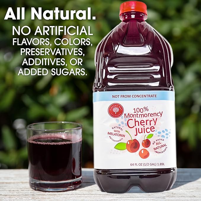 Cherry Bay Orchards Tart Cherry Juice (64 oz Bottle) - 100% Natural Cherry Juice Not From Concentrate Boosts Immunity Improves Sleep - No Added Sugar Gluten Free Non GMO