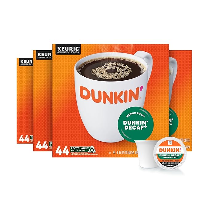 Dunkin’ Decaf Coffee Medium Roast Keurig K-Cup Pods 44 Count Boxes (Pack of 4)