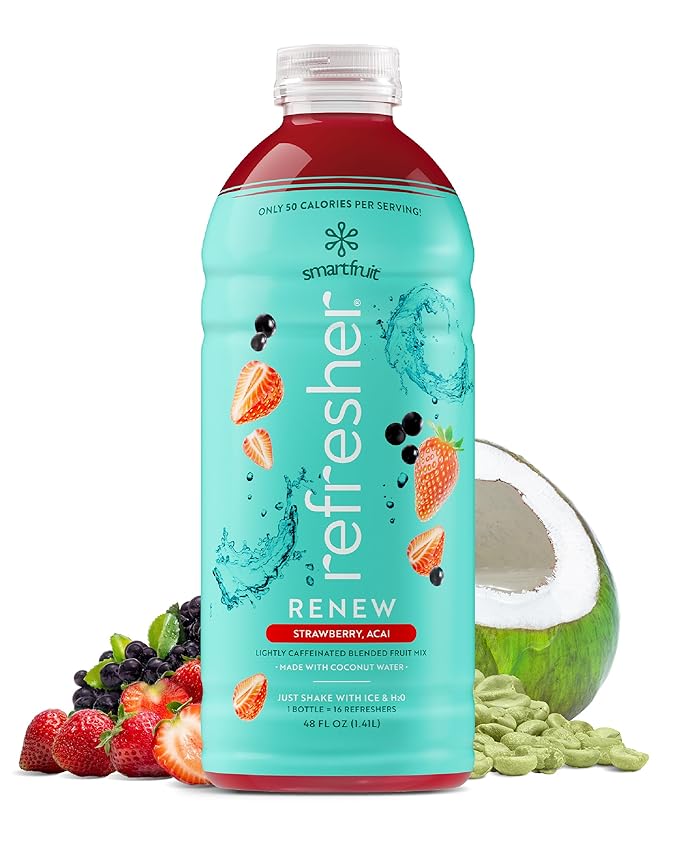 Smartfruit Renew Refresher – Strawberry Acai – Made with Real Fruit Juice No Added Sugar Coconut Water for Hydration Green Coffee Bean Extract for Natural Energy – 48oz Drink Mix