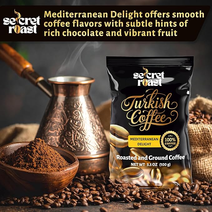 Secret Roast Ground Roasted Turkish Coffee | Mediterranian Delight | 3.5 oz | Kosher | Pack of 6