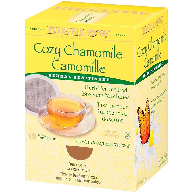 Bigelow Cozy Chamomile Herbal Tea Pods 18-Count Box (Pack of 3) Chamamile Tea Bags Relaxing Herbal Tea All Natural Gluten Free Individually Wrapped PODS